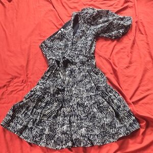 Jonathan Simkhai Black and White One-Shoulder Belted Wrap Dress